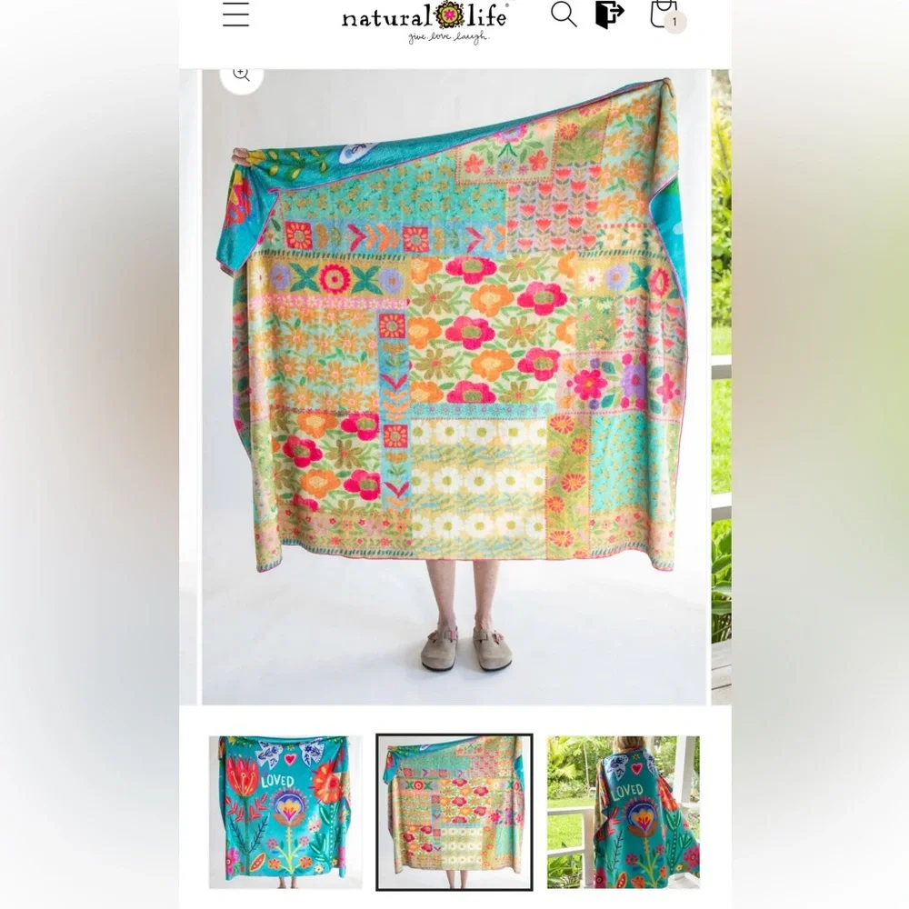 NATURAL LIFE Double Sided Cozy Throw Blanket - Teal Floral Throw Boho 50 x 60